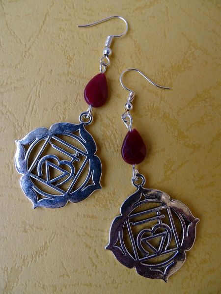 Red Jade Faceted and Muladhara Chakra, Earrings